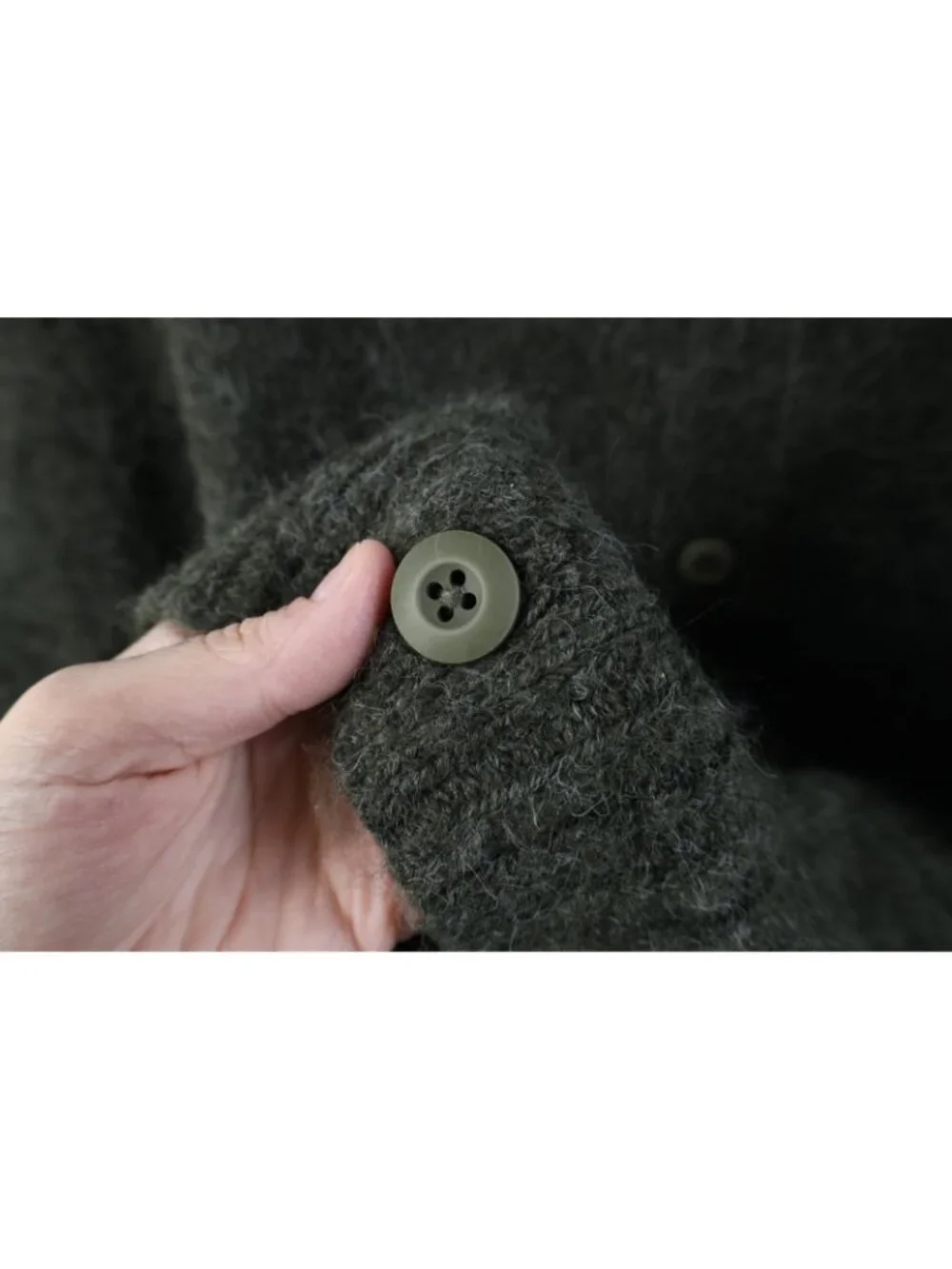 Deadstock Y2K Express Mens Medium Wool Blend Mohair Shag Cardigan Sweater Green